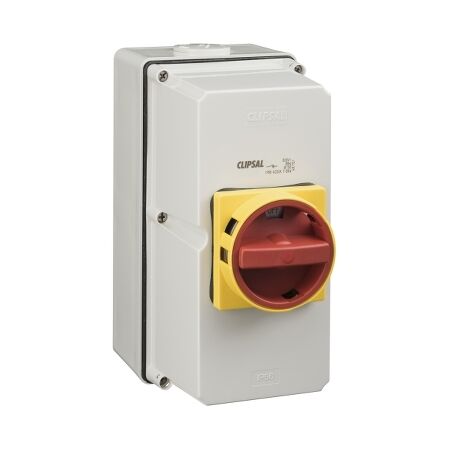 Clipsal - 56 Series, Surface Switch, 1 Gang, 4 Pole, 690VAC, 40A, Heavy Duty - Grey