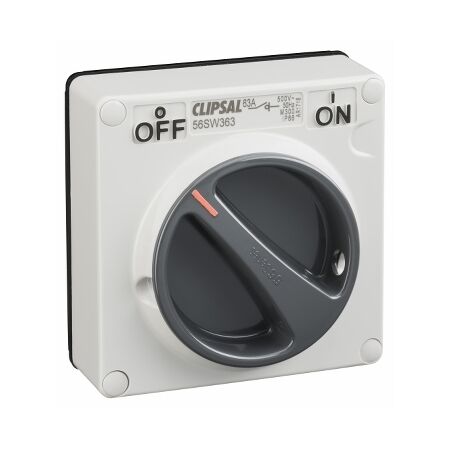 Clipsal - 56 Series, Surface Switch, IP66 1 Gang 3 Pole 63A Less Enclosure - Grey