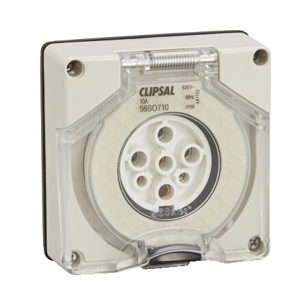 Clipsal - 56 Series, Socket Outlet, Surface 7 PIN Round 10A Less Enclosure - Grey