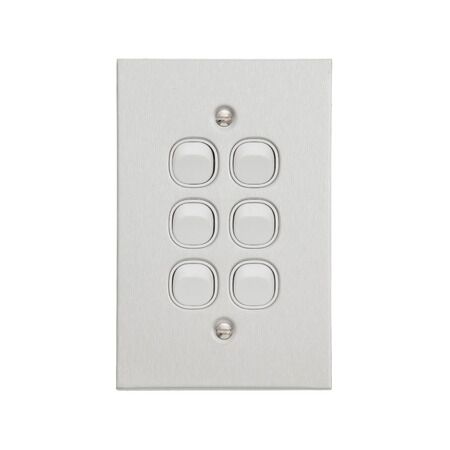 Metal Plate Series, Flush Switch, 6 Gang, 250VAC, 10A, Range, BSL Style, Standard, Vert - Black