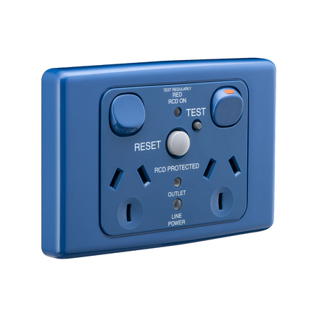 Medilec, Switched Socket, Twin 10A RCD 10mA - Dark Blue