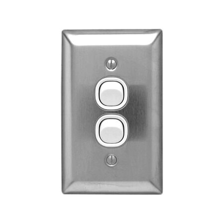 Metal Plate Series, Flush Switch, 2 Gang, 250VAC, 10A, A Style, Standard, Vertical - White Electric