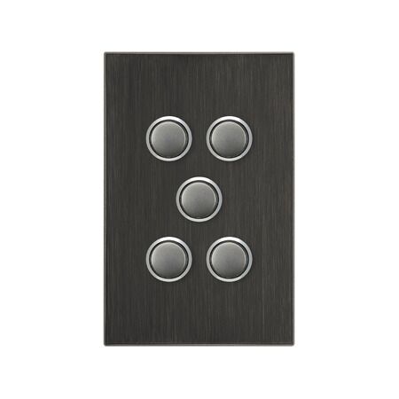 Saturn Series, push-button Switch LED, 5 Gang, 250V, 16AX/20A - Horizon Black