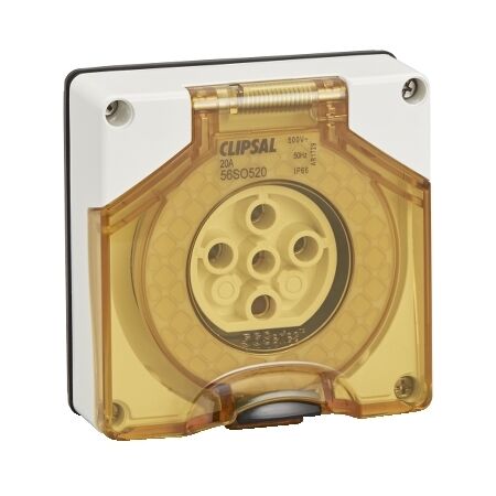 Clipsal - 56 Series, Socket Outlet, Surface 5 PIN Round 20A Less Enclosure - Resistant White Electric