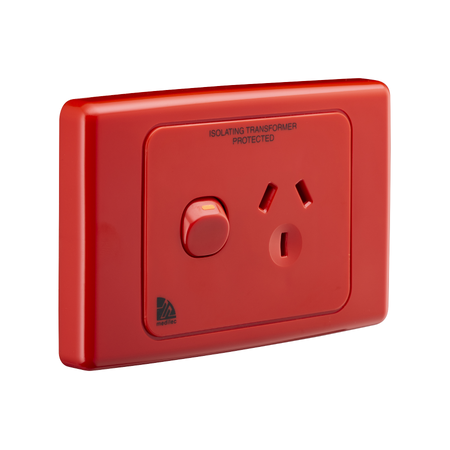 Medilec, Single Switch Socket Outlet, 250V, 10A, 2 Pole - Red