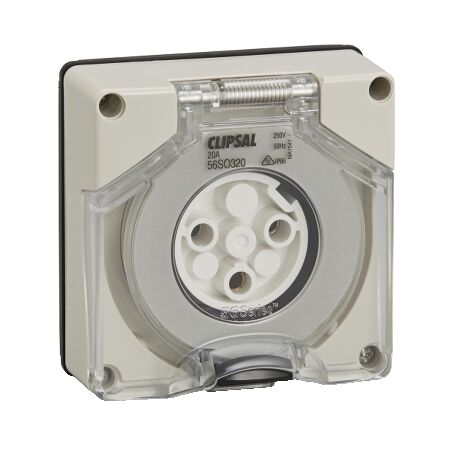 Clipsal - 56 Series, Socket Outlet, Surface 3 Pole Round 20A Less Enclosure - Grey