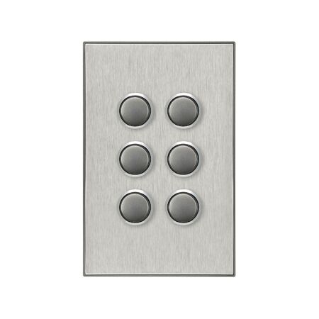 Saturn Series, push-button Switch LED, 6 Gang, 250V, 16AX/20A - Horizon Silver