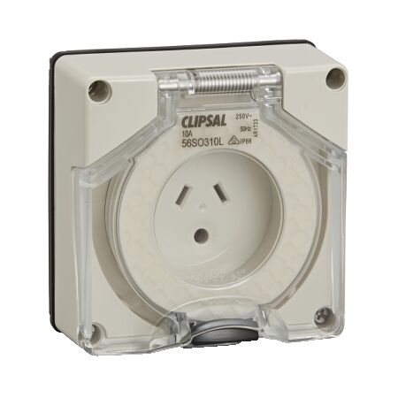 Clipsal - 56 Series, Socket Outlet, Surface 3 PIN 10A LT Less Enclosure - Grey