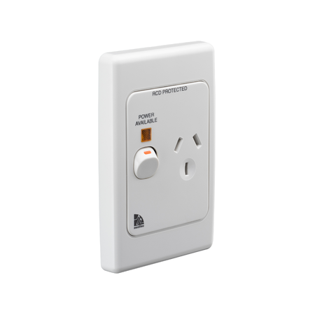 Medilec, Single Switch Socket Outlet, 250V, 10A, Vertical, Indicator - White Electric