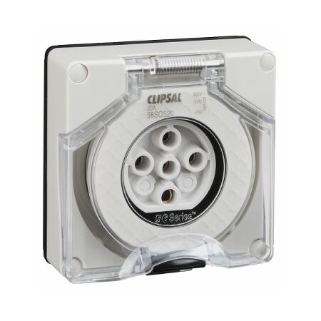 Clipsal - 56 Series, Socket Outlet, Surface 5 PIN Round 20A Less Enclosure - Grey