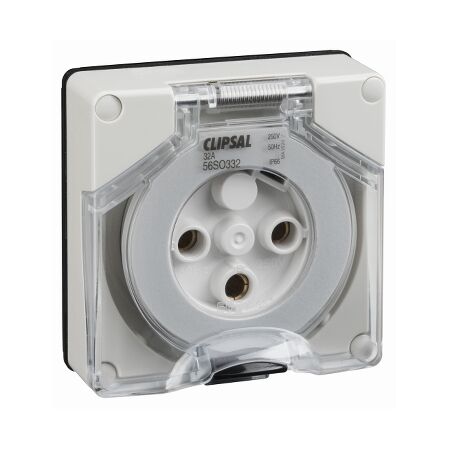 Clipsal - 56 Series, Socket Outlet, Surface 3 Pole Round 32A Less Enclosure - Grey