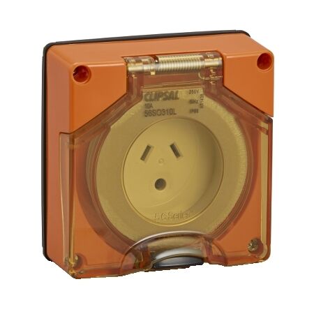 Clipsal - 56 Series, Socket Outlet, Surface 3 PIN 10A LT Less Enclosure - Resistant Orange