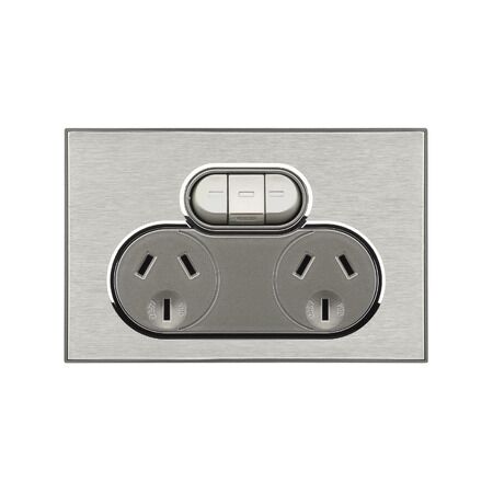 Saturn Series, Double Switch Power Point, 250V, 10A, Non-removable, Extra Switch - Horizon Silver