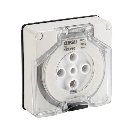 Clipsal - 56 Series, Socket Outlet, Surface 5 PIN Round 50A Less Enclosure - Grey