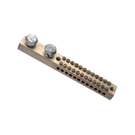 Clipsal - Max 4, Earth bar, 220 A 12 hole length 145 mm Front wiring 2 studs for cable lugs