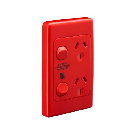 Medilec, Socket, Twin Vertical Double Pole - Red