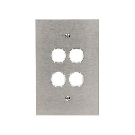 Metal Plate Series, Switch Grid Plate and Cover, 4 Gang, BSL Style, Less Mechanism, Over Size - White Electric