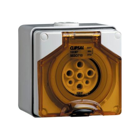 Clipsal - 56 Series, Surface Socket, IP66, 500V 10A - 7 Round Pins - Resistant Orange