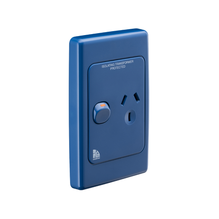 Medilec, Single Switch Socket Outlet, 250V, 10A, Vertical, 2 Pole - Dark Blue