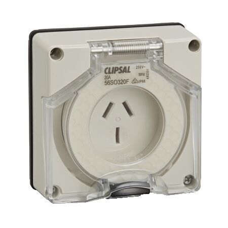 Clipsal - 56 Series, Socket Outlet, Surface 3 PIN Flat 20A - Grey