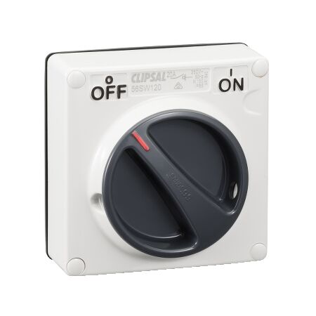 Clipsal - 56 Series, Surface Switch, 1 Gang, 1 Pole, 250VAC, 20A, Less Enclosure - Resistant White Electric