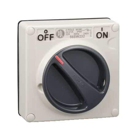 Clipsal - 56 Series, Surface Switch, 1 Gang, 2 Pole, 500VAC, 32A - Grey