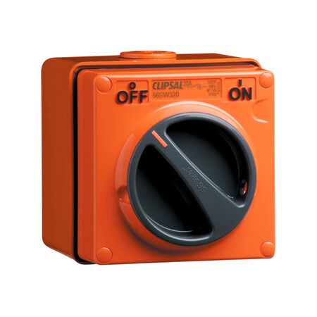 Clipsal - 56 Series, Surface Switch, 1 Gang, 3 Pole, 500VAC, 20A - Resistant Orange