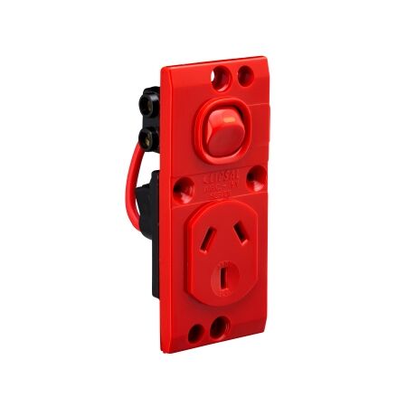 Medilec, Single Switched Socket Module - "O" Style, 10A Double Pole - Vertical - Red