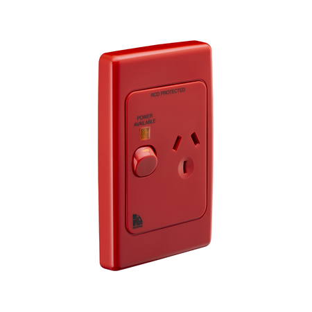 Medilec, Single Switch Socket Outlet, 250V, 10A, Vertical, Indicator - Red