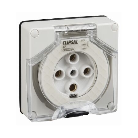 Clipsal - 56 Series, Socket Outlet, Surface 5 PIN Round 40A Less Enclosure - Grey