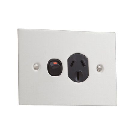Metal Plate Series, Switched Socket Single, Bsl Style Stainless Steel - Black