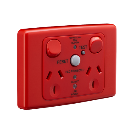 Medilec, Switched Socket, Twin 10A RCD 10mA - Red