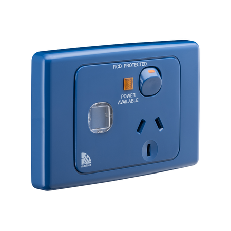 Medilec, Single Switch Socket Outlet, 250V, 10A, Circuit Identification - Dark Blue