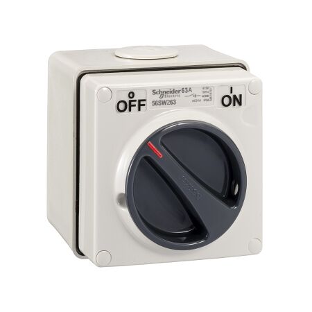 Clipsal - 56 Series, Surface Switch, 1 Gang, 2 Pole, 500VAC, 63A - Grey
