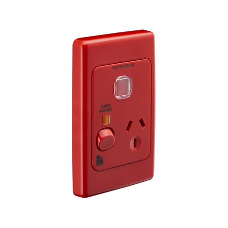 Medilec, Single Switch Socket Outlet, 250V, 10A, Vertical - Red