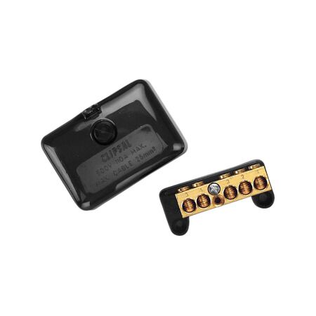 Clipsal - Max 4, Mini Neutral link, 100 A 500 V 5 hole with cover back wiring Black