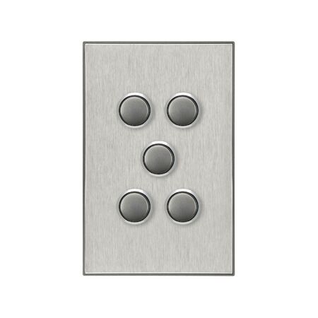 Saturn Series, push-button Switch LED, 5 Gang, 250V, 16AX/20A - Horizon Silver