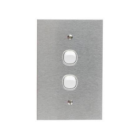 Metal Plate Series, Flush Switch, 2 Gang, 250VAC, 10A, Range, BSL Style, Standard, Vert - White Electric