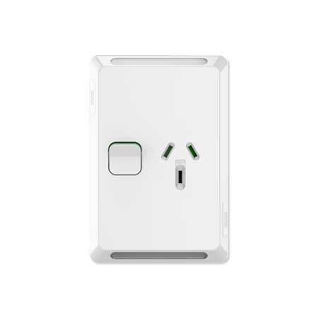 Pro Series, Single Power Point, Vertical Mount, 250V, 10A - Extra Vivid White