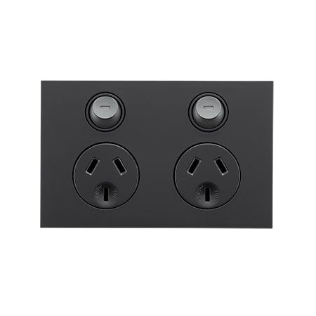 Saturn Zen, Double Power Point Cover, Horizontal Mount, 250V, 10A - Zen Black