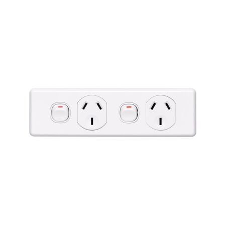 Classic C2000 Series, Switched Socket Outlet, Twin, 250V, 10A, Skirt Mount, 2 Pole - White Electric