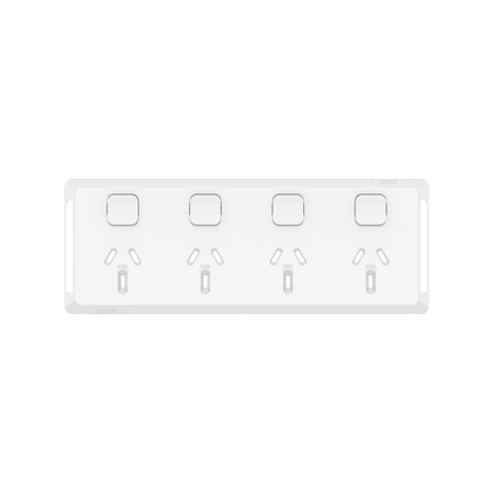 Pro Series, Quad Power Point Skin, Horizontal Mount, 250V, 10A, Clip-On - Extra Vivid White