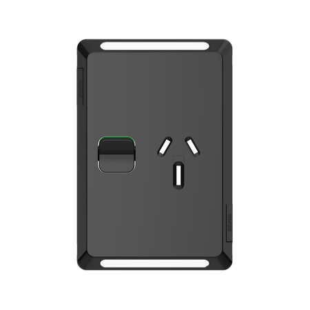 Pro Series, Single Power Point Skin, Vertical Mount, 250V, 15AClip-On - Black