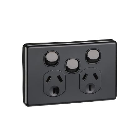 Classic C2000 Series, Switched Socket Outlet, Twin, 250V, 10A, Removable Extra Switch - Black