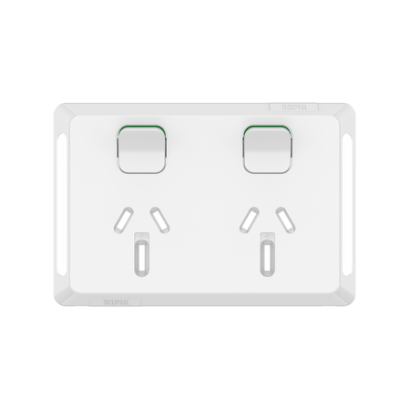 Pro Series, Twin Power Point Skin, Horizontal Mount, 250V, 15A, Clip-On - Extra Vivid White