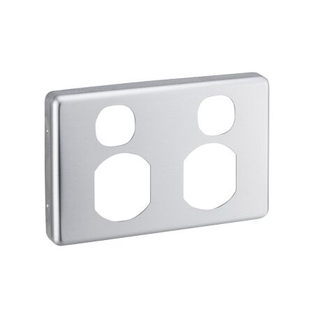 Classic C2000 Series, Socket Outlet Cover Plate, Horizontal Mount for Twin Switched Socket - Brushed Aluminium