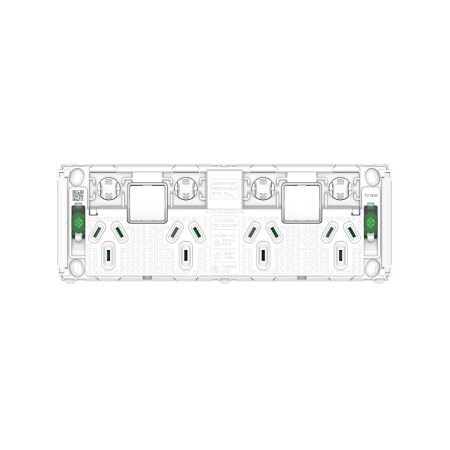 Pro Series, Quad Power Point Grid with 2 extra switches, Horizontal Mount, 250V, 10A, Less Mechanisms
