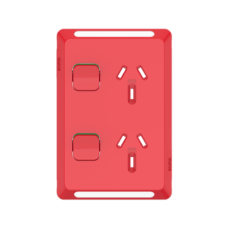 Pro Series, Twin Power Point Skin, Vertical Mount, 250V, 10A, Clip-On - Red