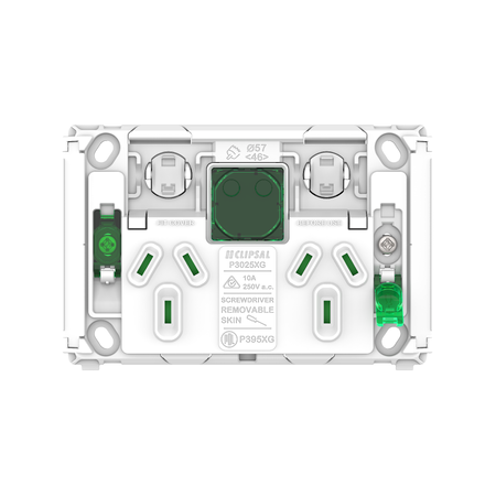 Pro Series, Twin Power Point Grid, Horizontal Mount, Power Indicator 250V, 10A