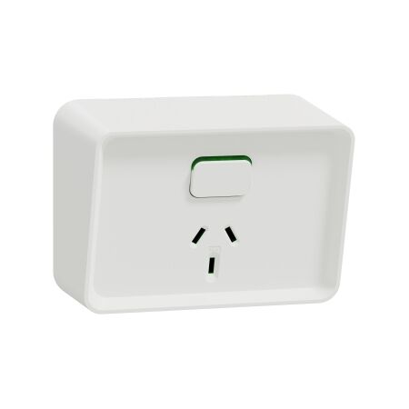 Clipsal Iconic Outdoor, Single Switched Socket Outlet, Horizontal, 10A, 250V - Extra Vivid White